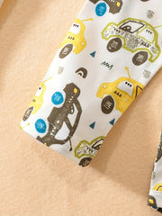 Boys' Triangle Jumpsuits Car Letter Print Rompers 3pcs Set