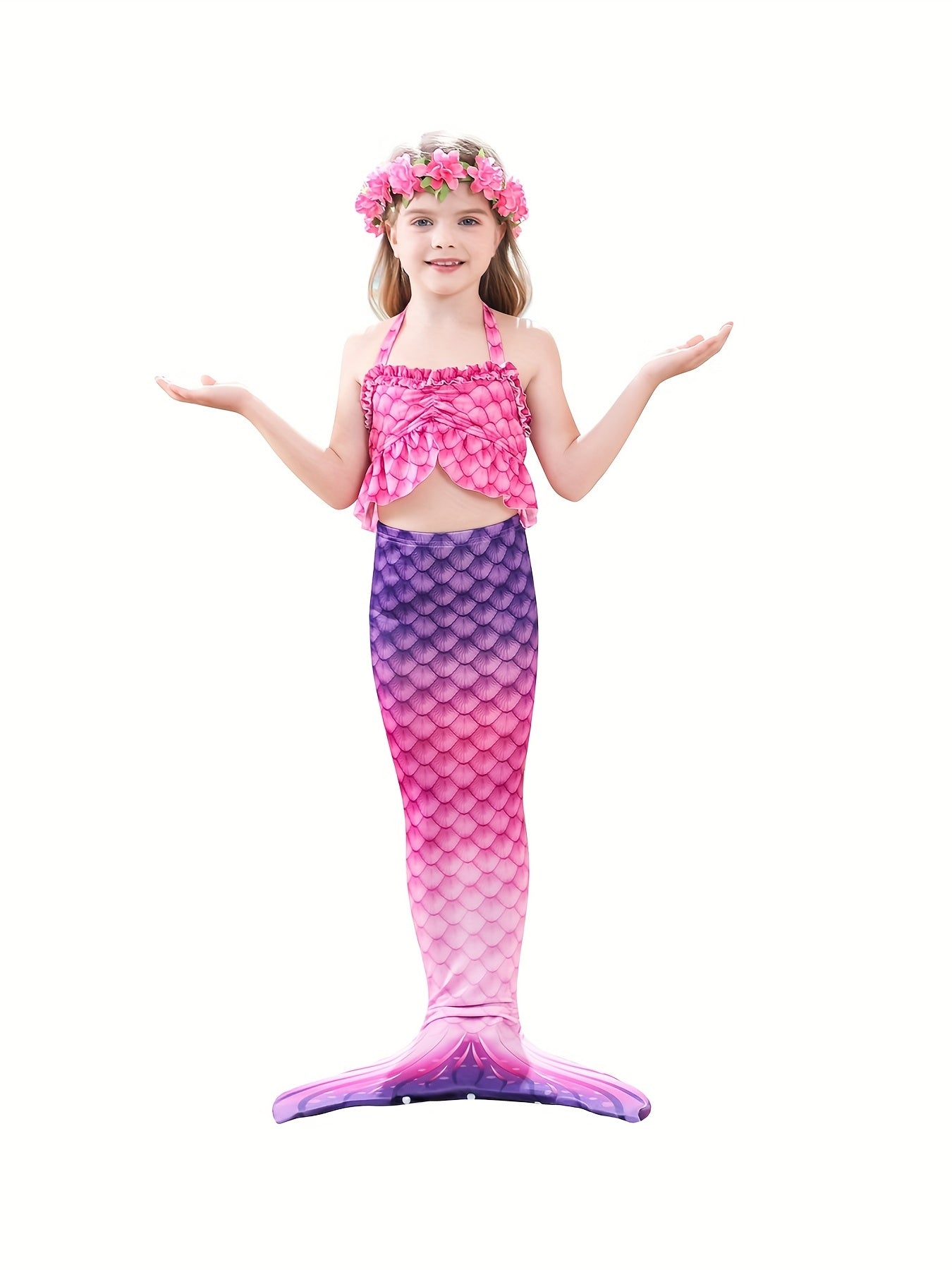 Girls Mermaid Swimsuit 3pcs Halter Bikini Set & Mermaid Tail