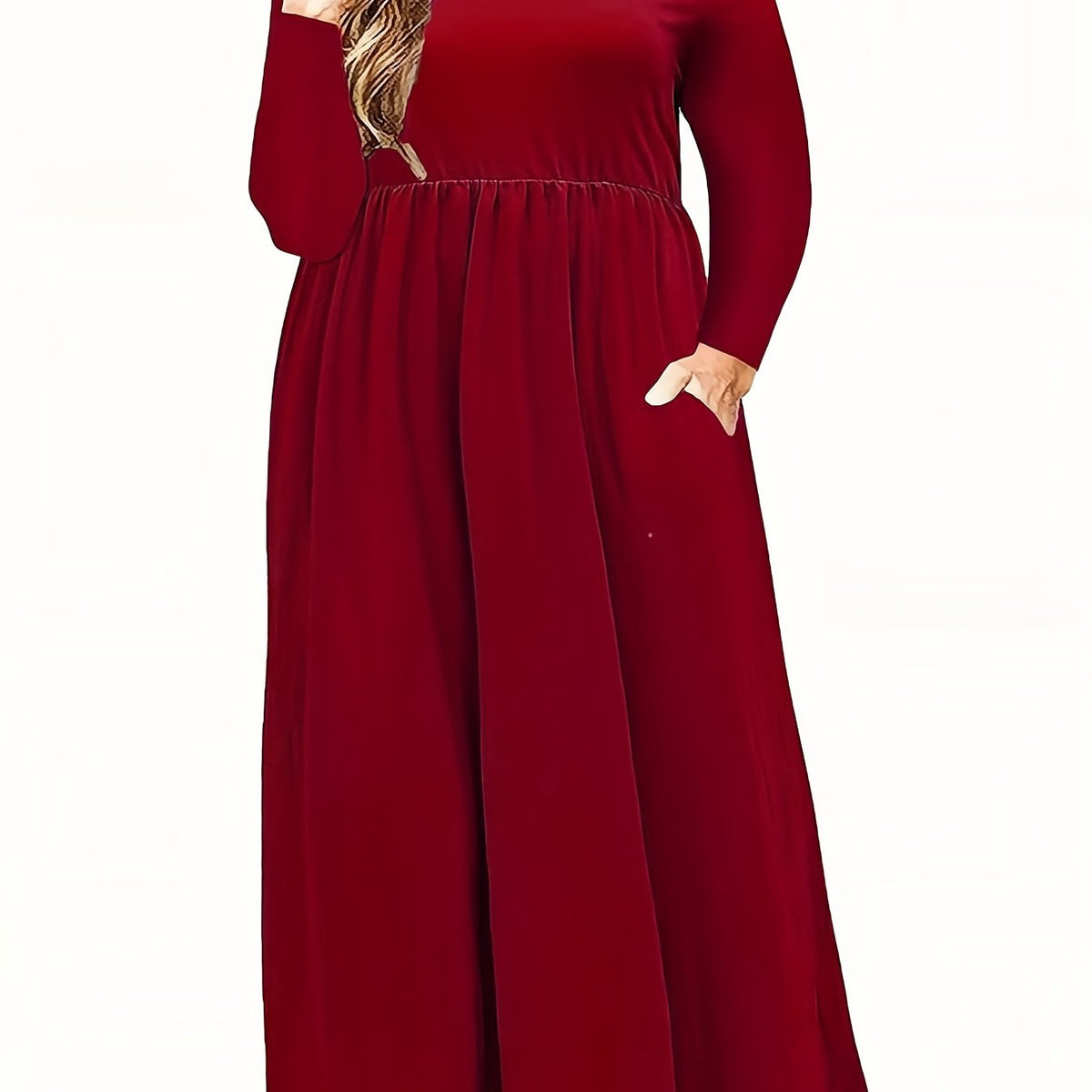  Solid Long Sleeve Maxi Dress With Pockets