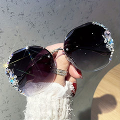 Rhinestone Rimless Sunglasses UV400 Sun Shades
