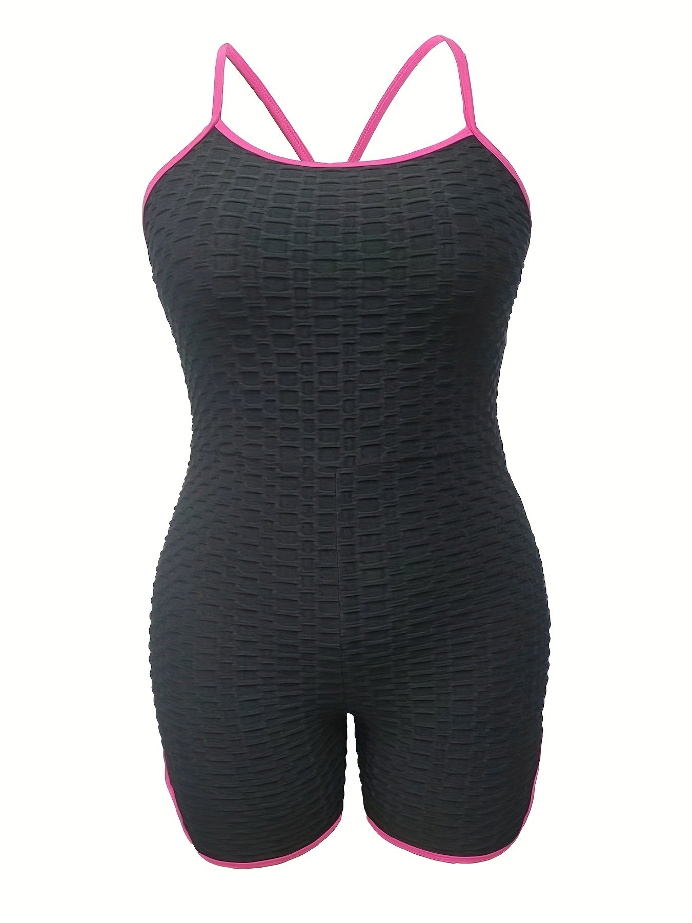  Sports Cami Romper Women's Plus Contrast Trim Honeycomb Textured Lace