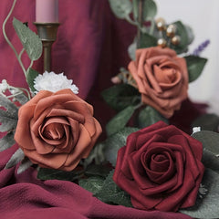 25pcs Real Touch Burgundy Rose Arrangement for Home Wedding Office Cafe Decor