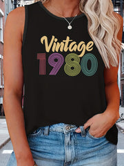  Casual Tank Top Women's Plus Letter Print Round Neck Tank Top