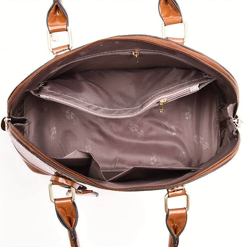 3Pcs Crocodile Embossed Bag Set Women's Shell Handbags With Clutch Purse
