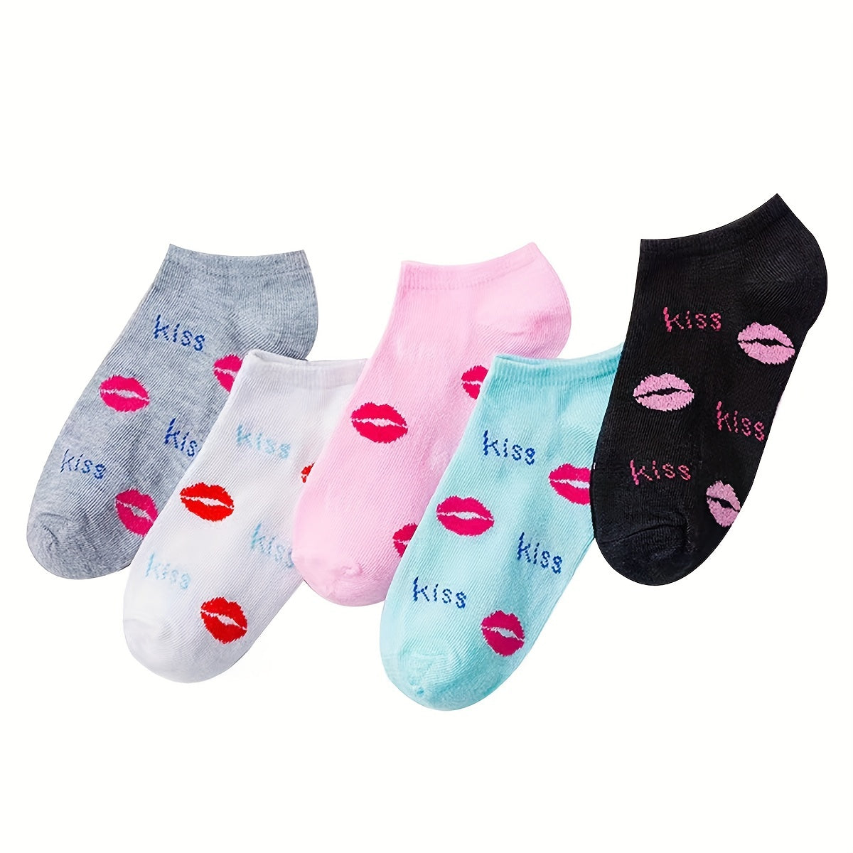 5 Pairs Lips & Letter Print Low Cut Ankle Socks Women's Stockings