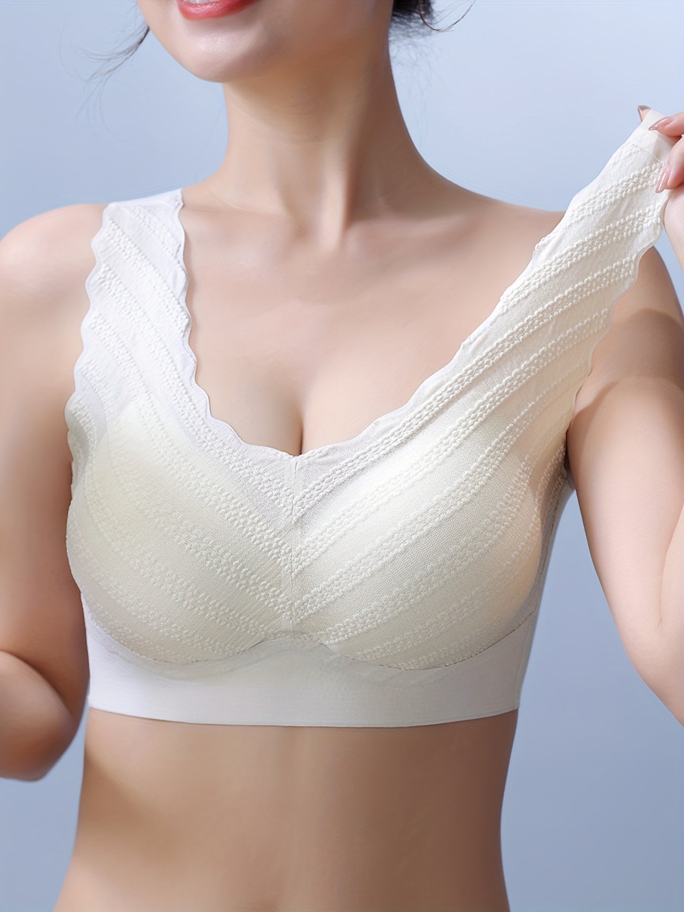 3pcs Scallop Trim Wireless Push Up Bra Women's Lingerie