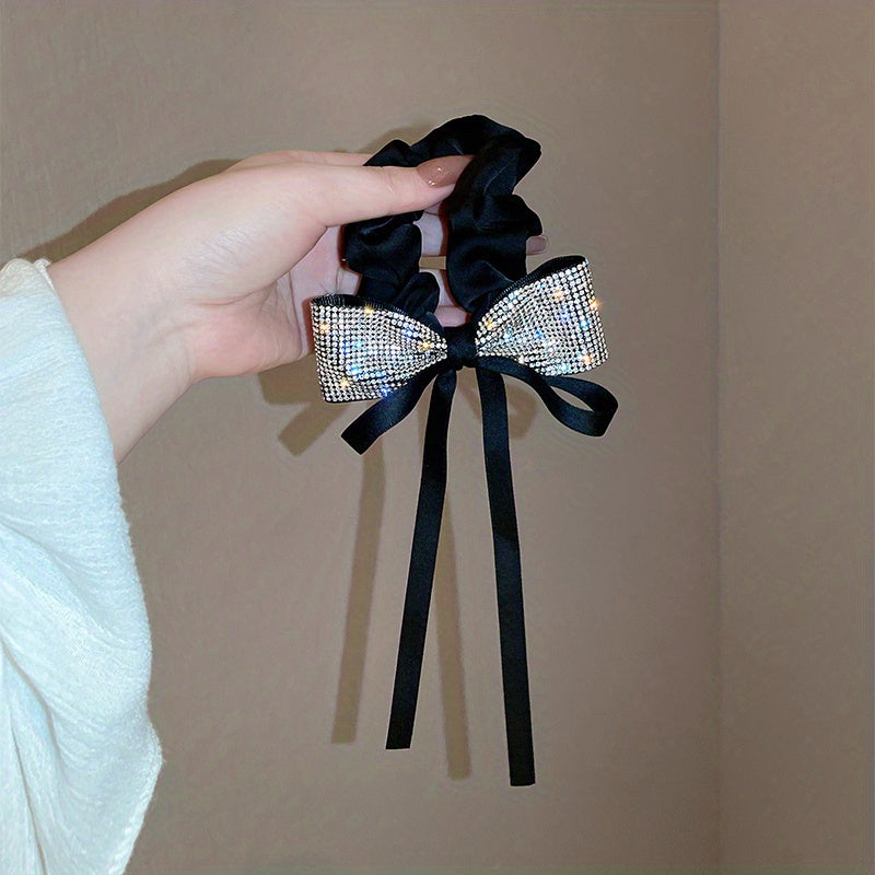 Rhinestone Bowknot Hair Tie Large Scrunchie Hair Band Ponytail Hair Rope