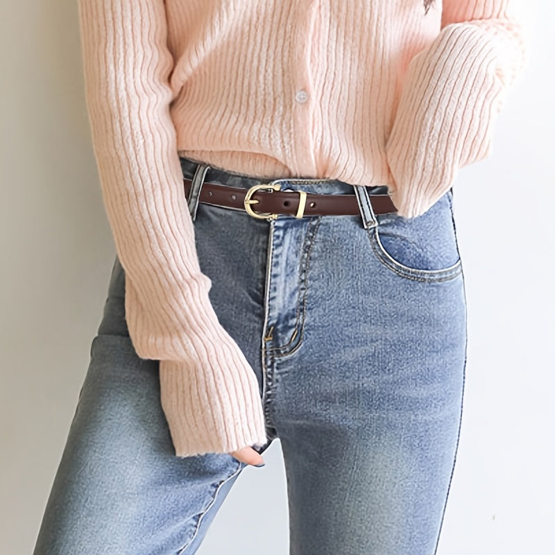 Women's Faux Leather Pin Buckle Waist Belt For Jeans Pants