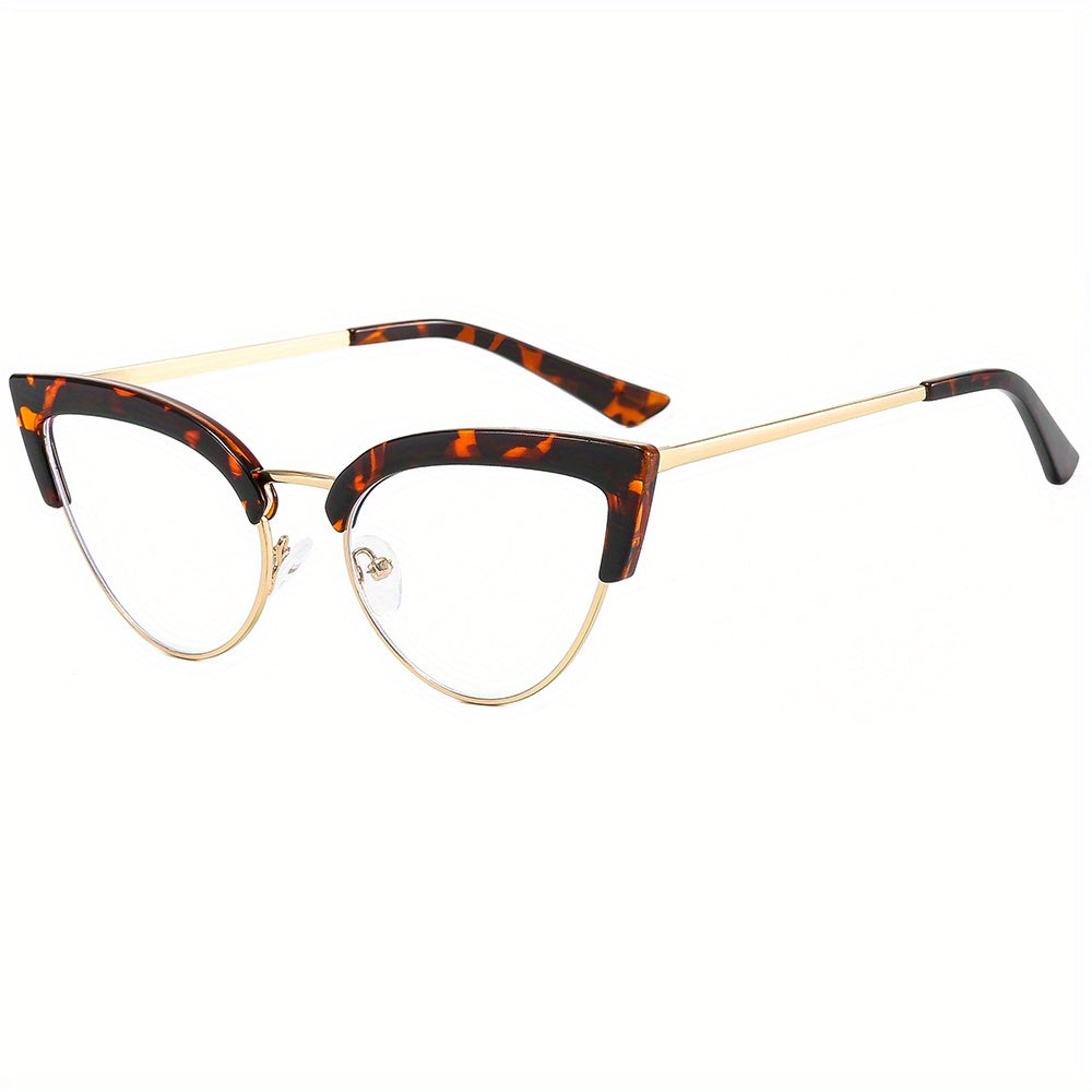Cat Eye Anti Light Glasses Clear Lens Metal Frame