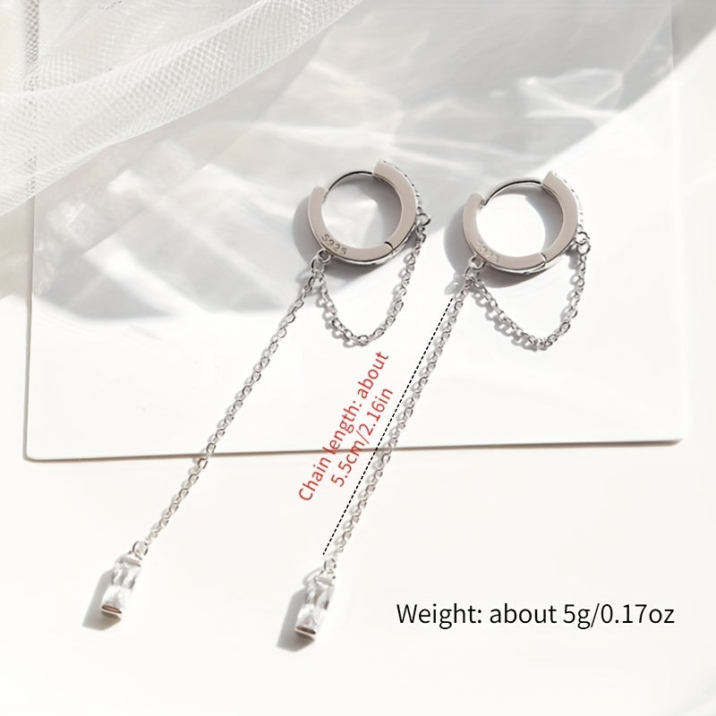 Hip Hop Cubic Zirconia Buckle Ring with Tassel Chain