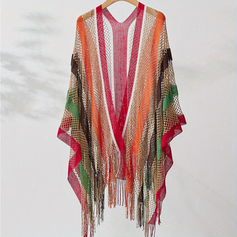 Rainbow Striped Hollowed Out Sunscreen Cardigan Cape