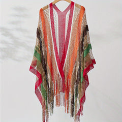 Rainbow Striped Hollowed Out Sunscreen Cardigan Cape
