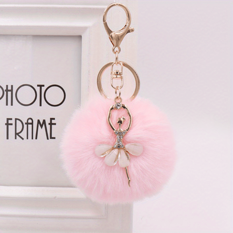 Ballet Girl Pom Pom Keychain Rhinestone Bag Accessory Car Pendant