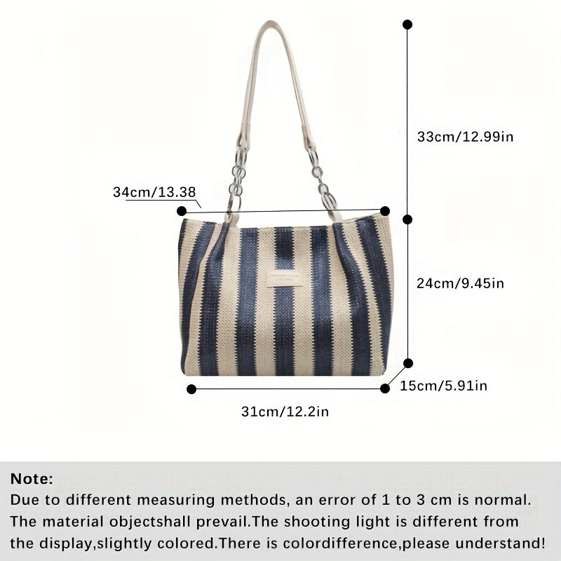 Colorblock Woven Beach Bag Striped Shoulder Tote for Travel