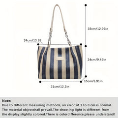 Colorblock Woven Beach Bag Striped Shoulder Tote for Travel