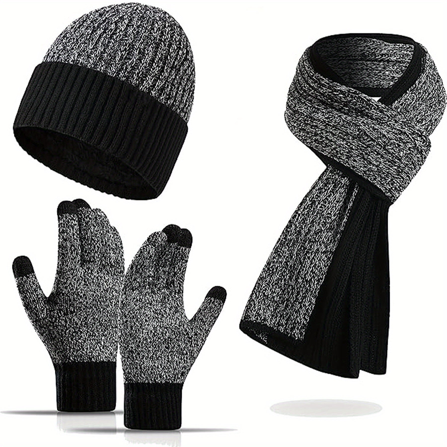 Jacquard Touch Screen Gloves Beanie Hat Scarf Set