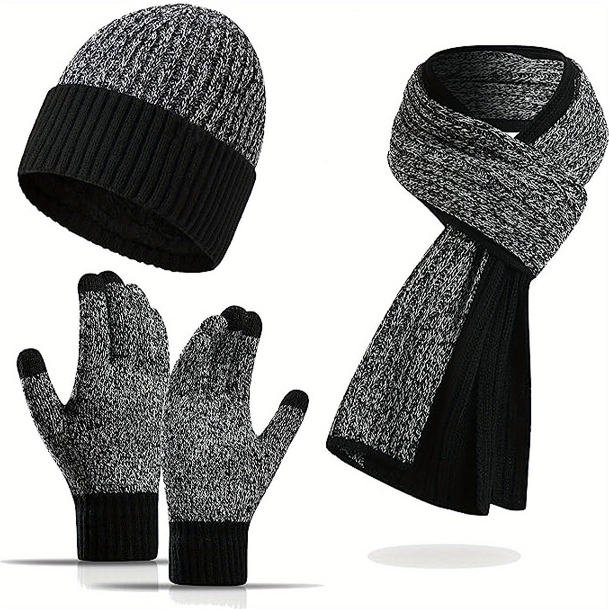 Jacquard Touch Screen Gloves Beanie Hat Scarf Set