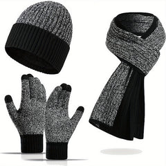 Jacquard Touch Screen Gloves Beanie Hat Scarf Set