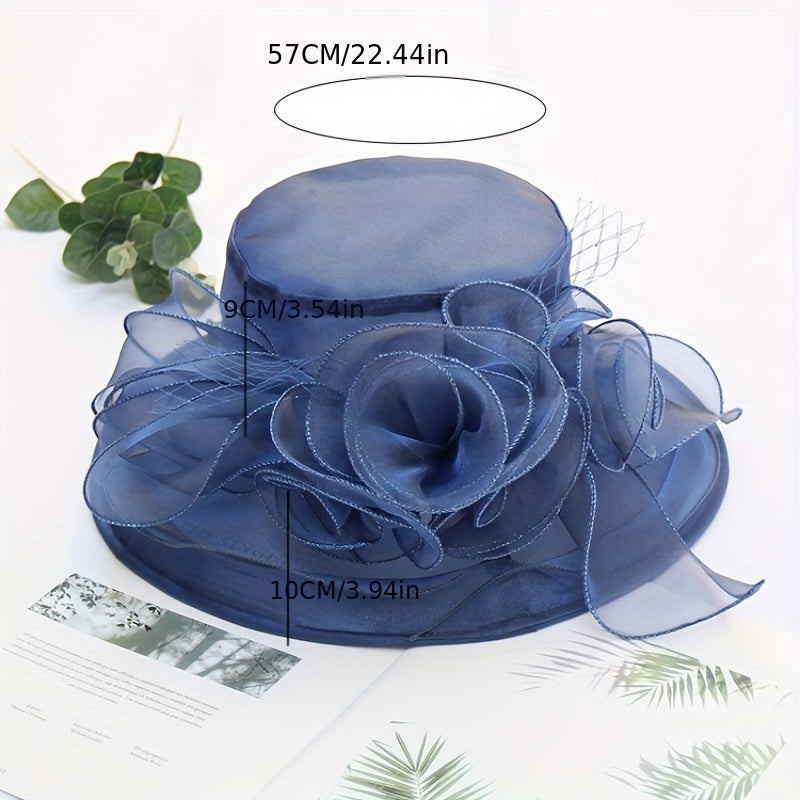 Wide Brim Organza Sun Hat Mesh Flower Breathable Derby Hat