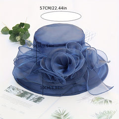 Wide Brim Organza Sun Hat Mesh Flower Breathable Derby Hat