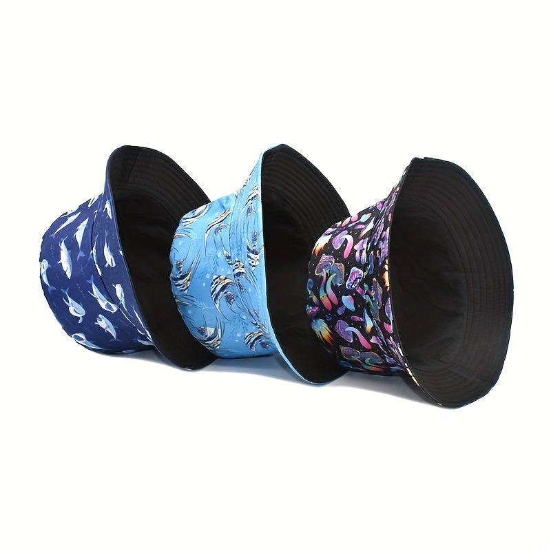 Cartoon Pattern Print Bucket Hat Lightweight Mushroom Whale Sun Hat