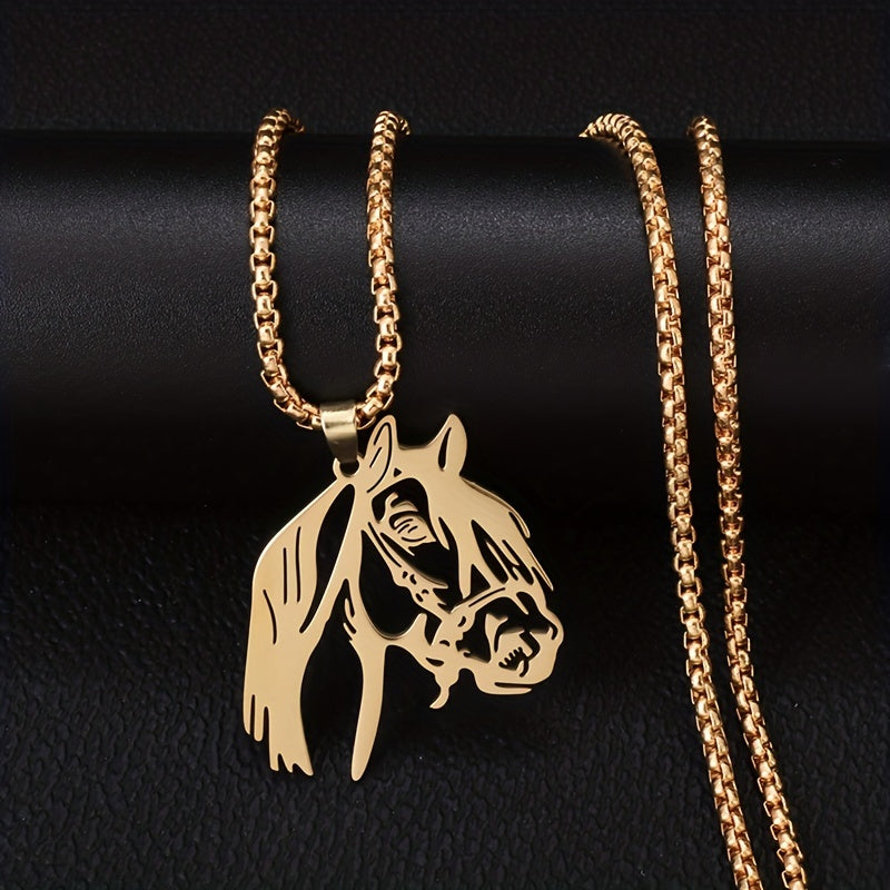 Horse Head Stainless Steel Pendant Necklace Punk Style Hip Hop Rock Jewelry