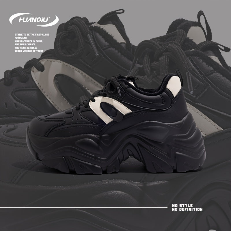 HUANQIU Lace-up Non-slip Platform Chunky Sneakers - Comfy Dad Shoes