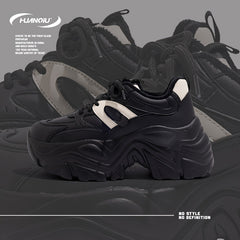 HUANQIU Lace-up Non-slip Platform Chunky Sneakers - Comfy Dad Shoes