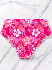 Pink Floral Print High Waist Bikini Bottoms