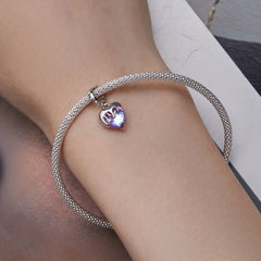 PANPOKI 925 Silver Pink Crystal Heart Pendant, DIY Fine Jewelry