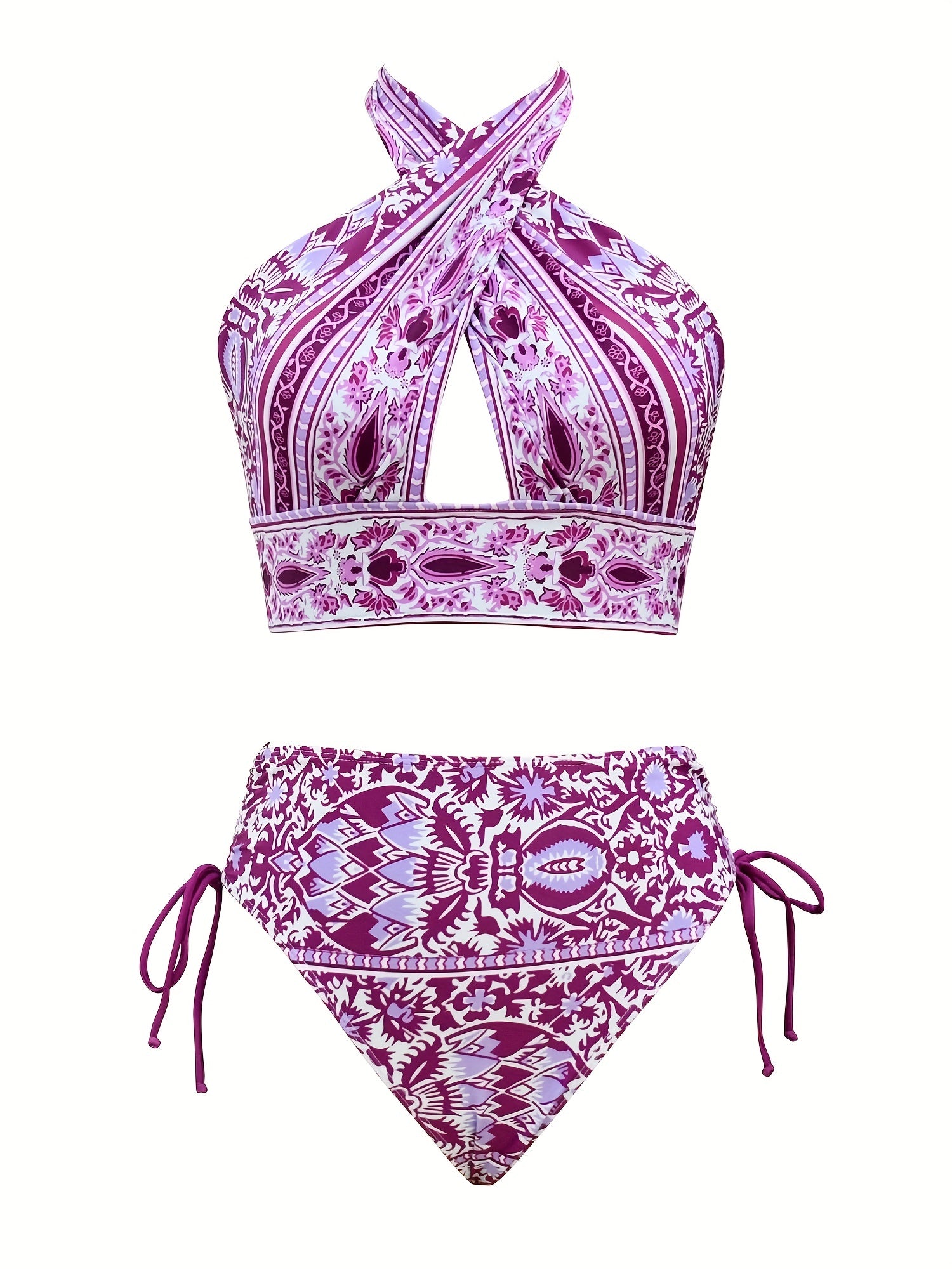 Criss Cross Halter Neck Bikini Set Backless Tie Side High Cut 2PC Swimsuit