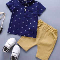 Baby Boys Anchor Print Short Sleeve Polo Shirt & Shorts Set