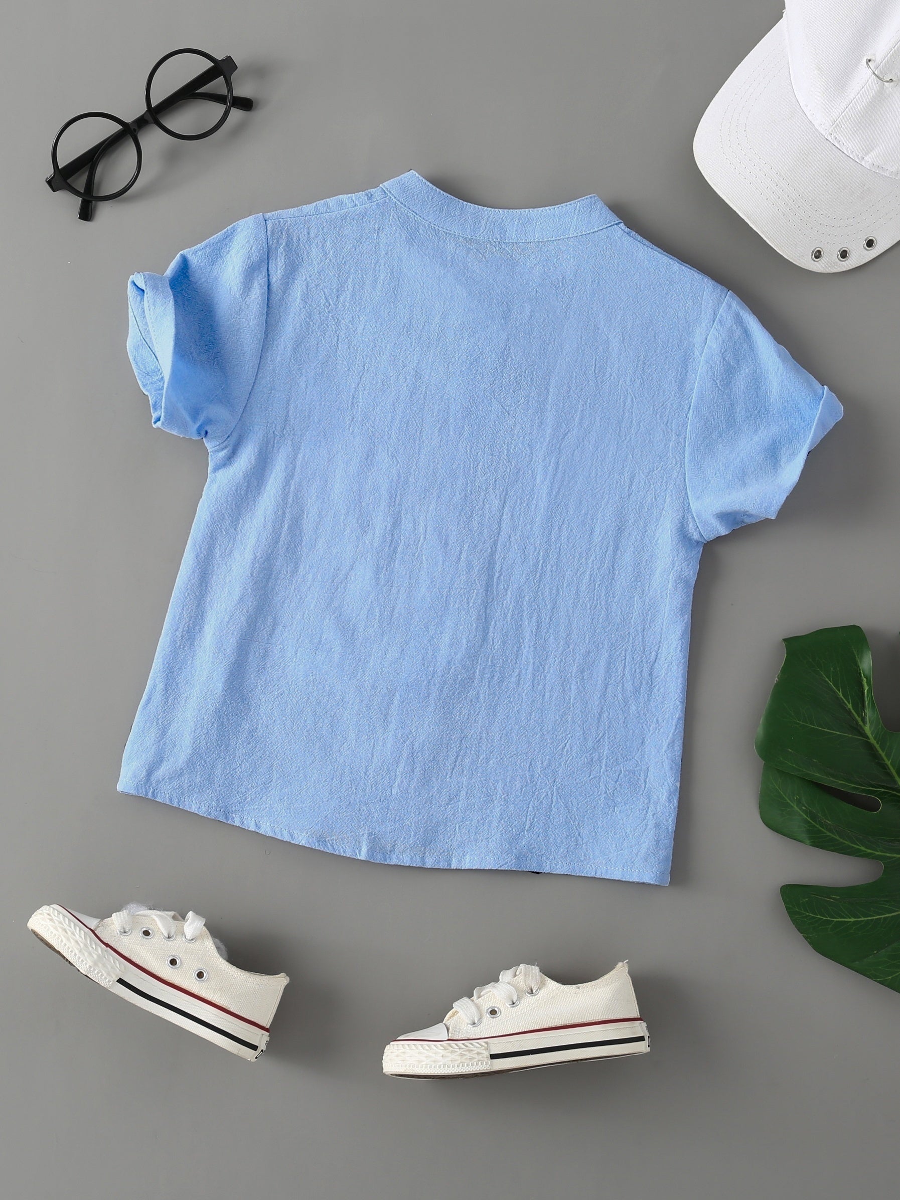 Boys Short Sleeves Stand Collar Shirt For Summer Kids Clothes