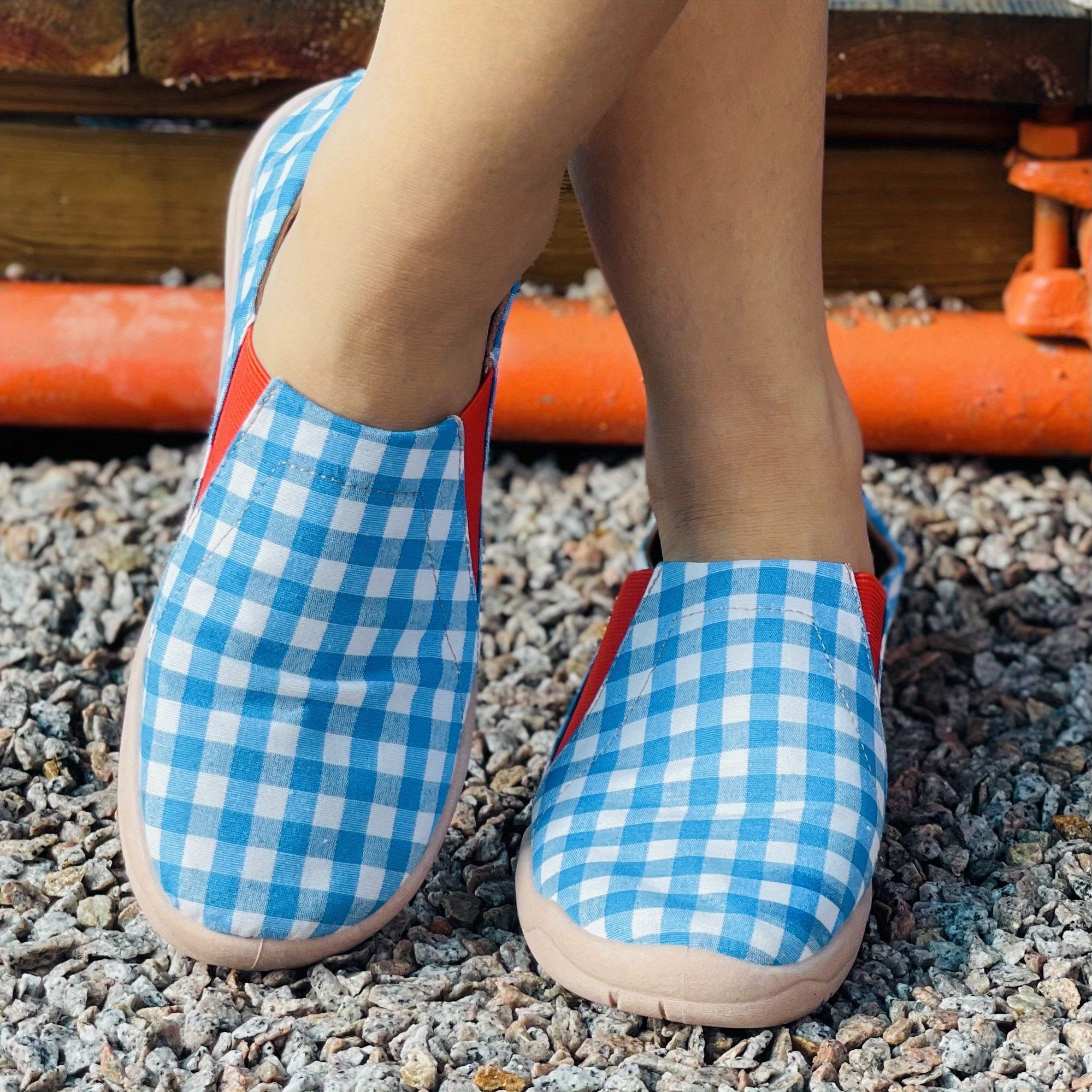 Women's Plaid Canvas Slip On Low Top Sneakers Lightweight Oktoberfest Shoes