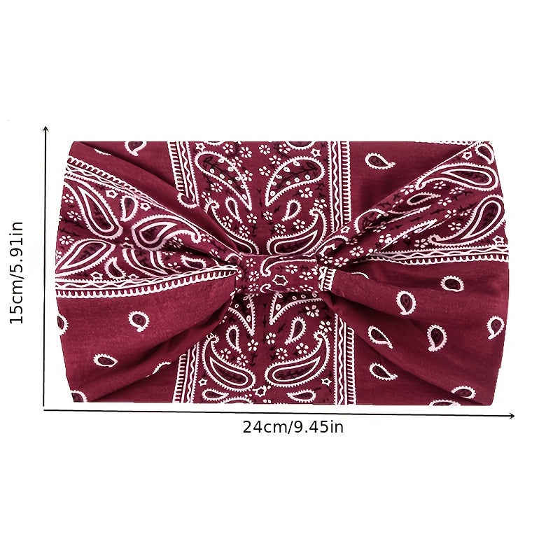 Boho Headbands Yoga Wide Knot Hair Bands Sweat Printed Sweatband