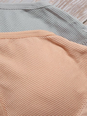 4pcs Solid Ribbed Wireless Bras Comfy Stretch Intimates Bra Women's Lingerie