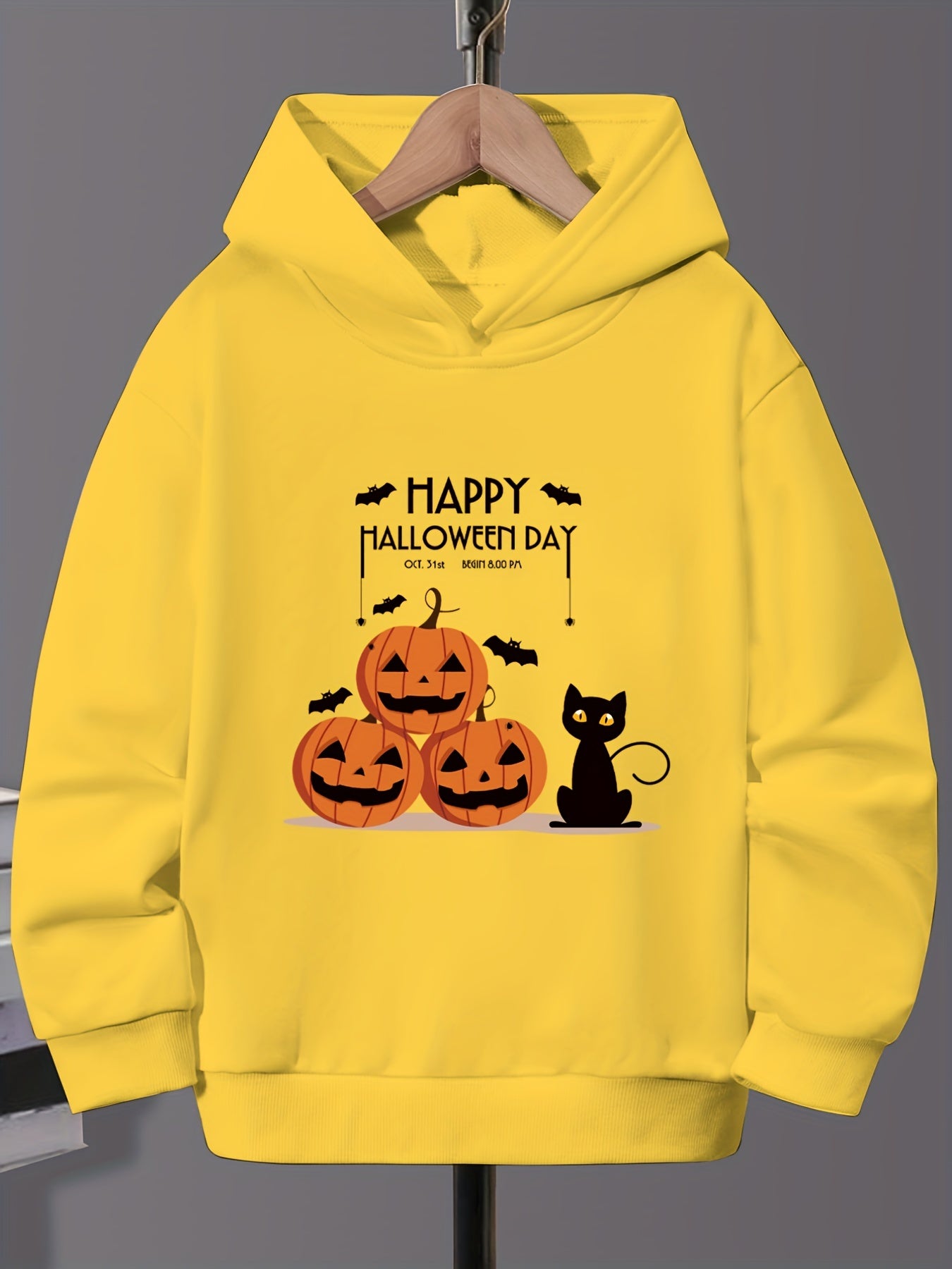 Cute Kitty and Pumpkin Halloween Hoodie for Girls