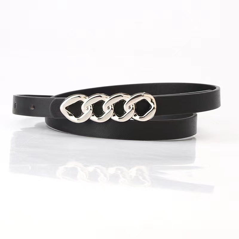 Thin Waist Belt Chain Buckle PU Leather Ladies Dress Strap Dress Decor Jean