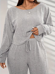  Ribbed Knit Tee & Tie Front Pants Pajamas Set