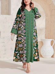  Abaya Dress Women's Plus Paisley Floral Geometric Print Long Sleeve