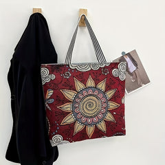 Floral Embroidered Tote Bag Canvas Shoulder Bag Large Capacity