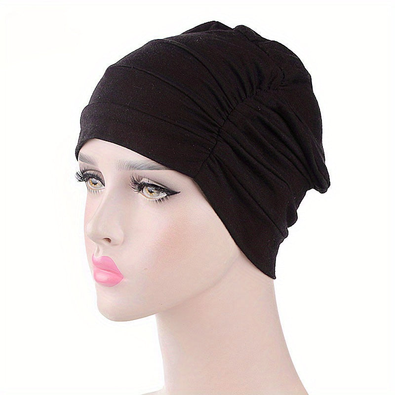Pleated Turban Cap Head Scarf Women Ramadan Hijab Chemo Hat