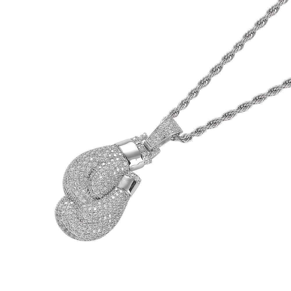 Hip Hop Men's Boxing Gloves Pendant Necklace High Metal Ice Out Pendant