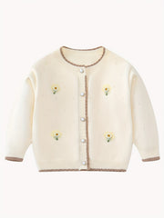 Baby Girl Sweater Coat With Small Flower Decor Knitted Cardigan
