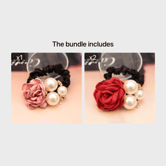 Colorful Rose Faux Pearls Hair Band Floral Beads Hair Ties