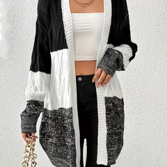  Colorblock Cable Long Sleeve Cardigan