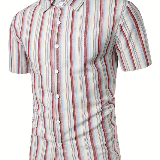 Vertical Striped Men's Shirt Short Sleeves Business Casual Button Up