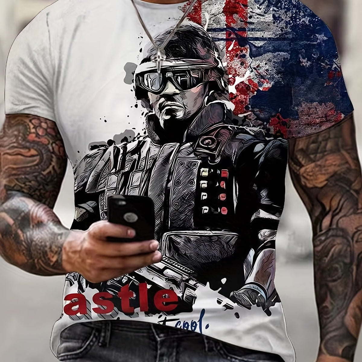 Men's Graphic Soldier T-Shirt for Summer Outdoor