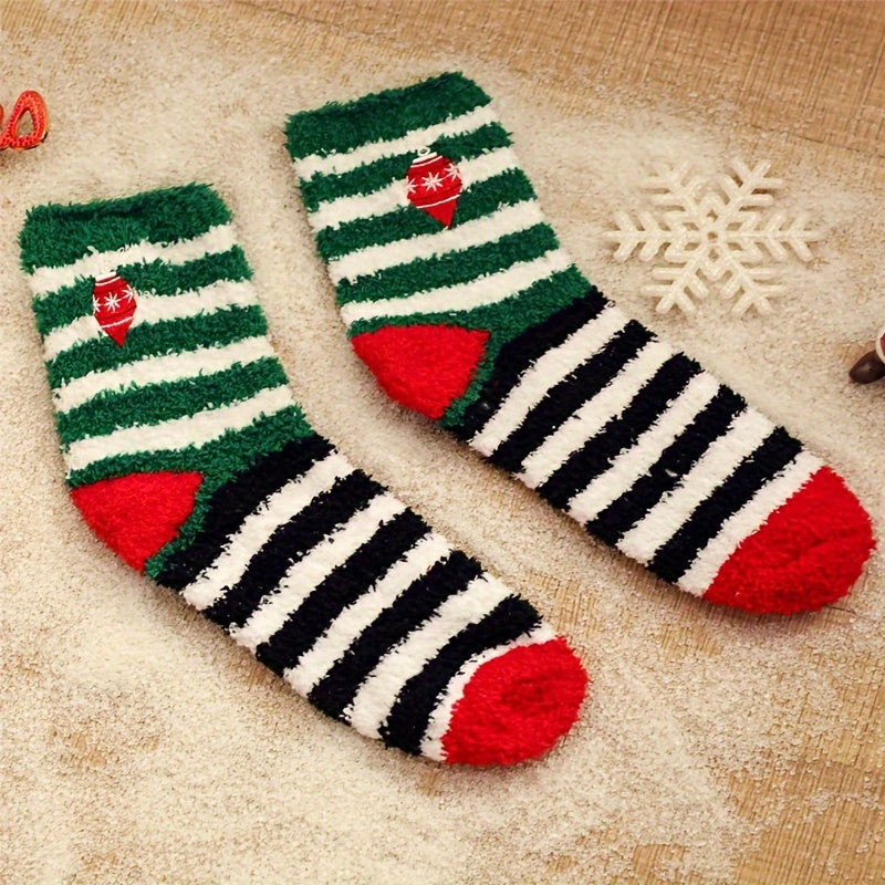 6 Pairs Christmas Print Socks Comfy & Fuzzy Women's Stockings