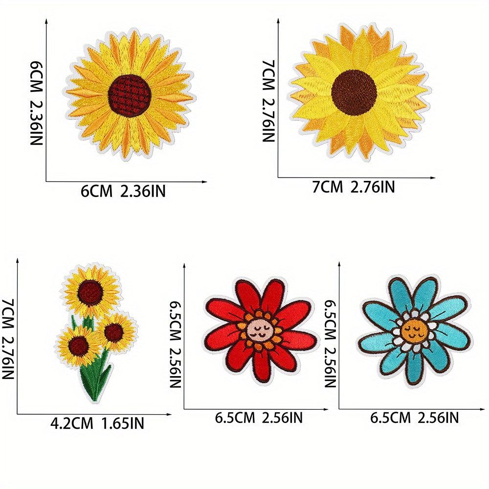 8pcs Cartoon Bee Sunflower Embroidered Patches Iron On Sew On Applique Patch DIY